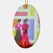 Gibson Girls in een Mondriaan Pattern Keramisch Ornament (Links)