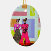 Gibson Girls in een Mondriaan Pattern Keramisch Ornament (Achterkant)