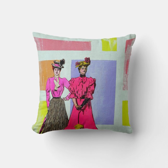 Gibson Girls in een Mondriaan Pattern Kussen (Voorkant)