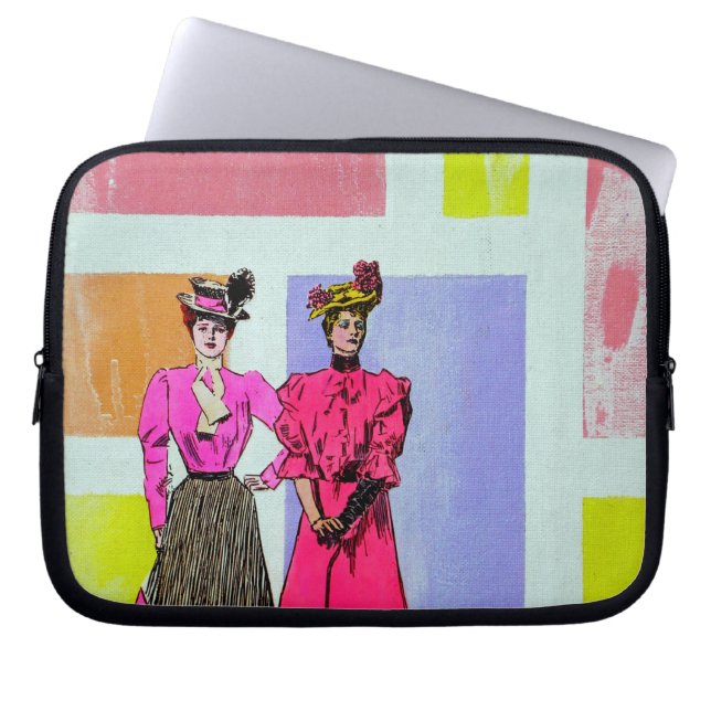 Gibson Girls in een Mondriaan Pattern Laptop Sleeve (Voorkant)
