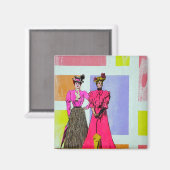 Gibson Girls in een Mondriaan Pattern Magneet (Voorkant / Achterkant)