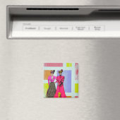 Gibson Girls in een Mondriaan Pattern Magneet (Insitu (Vaatwasser))