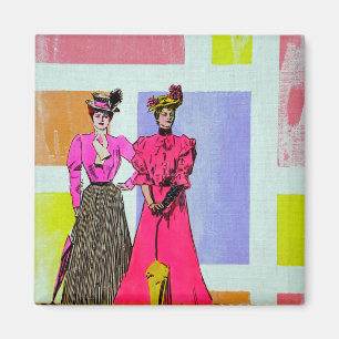 Gibson Girls in een Mondriaan Pattern Magneet