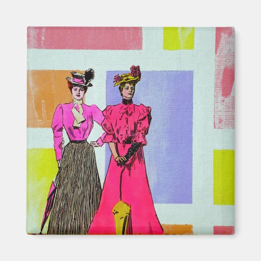 Gibson Girls in een Mondriaan Pattern Magneet (Voorkant)