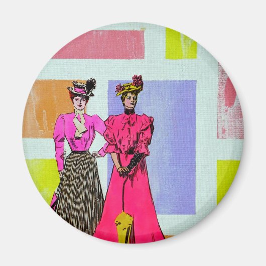 Gibson Girls in een Mondriaan Pattern Magneet (Voorkant)