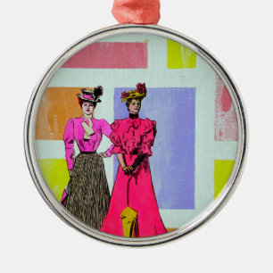 Gibson Girls in een Mondriaan Pattern Metalen Ornament
