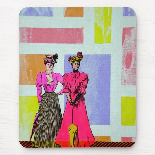 Gibson Girls in een Mondriaan Pattern Muismat (Voorkant)