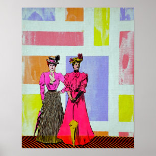 Gibson Girls in een Mondriaan Pattern Poster
