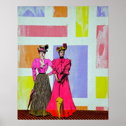 Gibson Girls in een Mondriaan Pattern Poster (Voorkant)