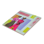 Gibson Girls in een Mondriaan Pattern Tegeltje (Zijkant)