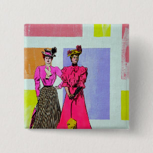 Gibson Girls in een Mondriaan Pattern Vierkante Button 5,1 Cm