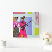 Gibson Girls in een Mondriaan Pattern Vierkante Klok (Huis)