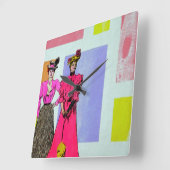 Gibson Girls in een Mondriaan Pattern Vierkante Klok (Hoek)