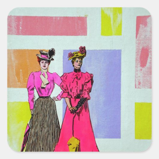 Gibson Girls in een Mondriaan Pattern Vierkante Sticker (Voorkant)