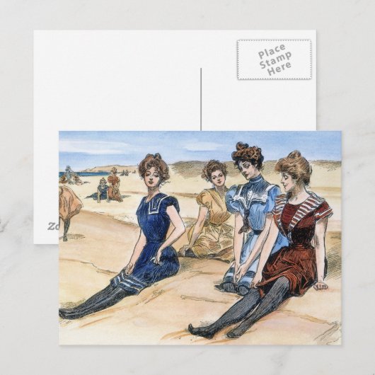Gibson Girls op het strand, 1900 Briefkaart (Voorkant / Achterkant)