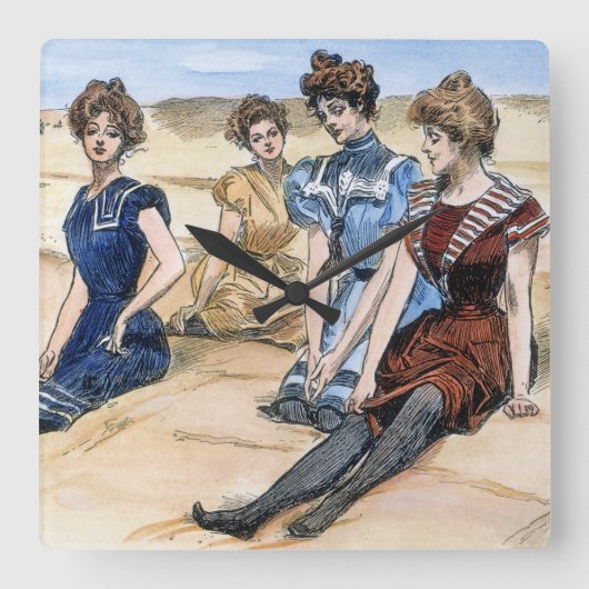 Gibson Girls op het strand, 1900 Vierkante Klok (Voorkant)