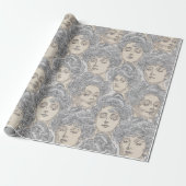 Gibson girls Victorian woman gray peach pattern Cadeaupapier (Uitgerold)
