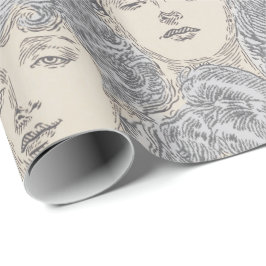 Gibson girls Victorian woman gray peach pattern Cadeaupapier