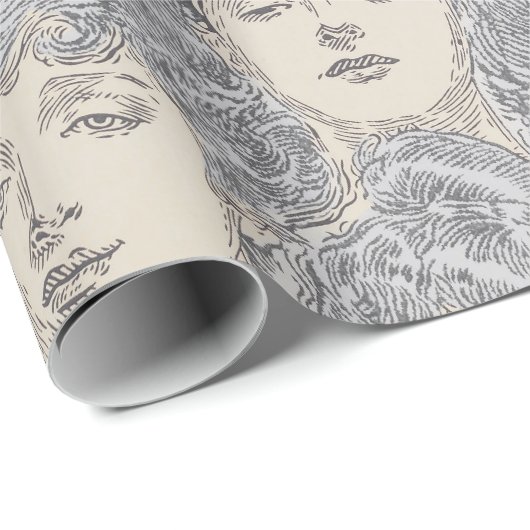 Gibson girls Victorian woman gray peach pattern Cadeaupapier (Rol Hoek)