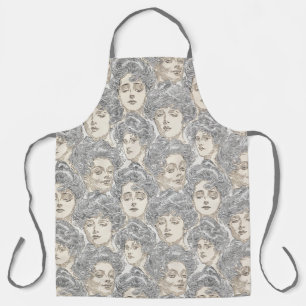 Gibson girls Victorian woman gray peach pattern Schort