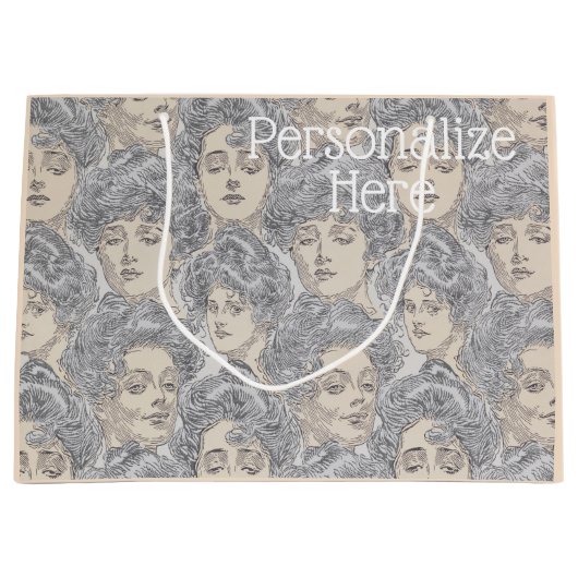 Gibson meisje Victoriaans patroon grijze perzik  Groot Cadeauzakje (Voorkant)