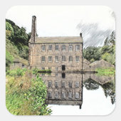 Gibson Mill: Artistieke potloodschets Vierkante Sticker (Voorkant)