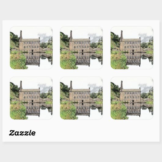 Gibson Mill: Artistieke potloodschets Vierkante Sticker (Vel)