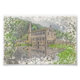 Gibson Mill, Hardcastle Crags Aquarel Kunstwerk Foto Afdruk