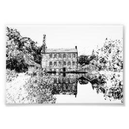 Gibson Mill, Hardcastle Crags Houtskoolkunstwerk Foto Afdruk