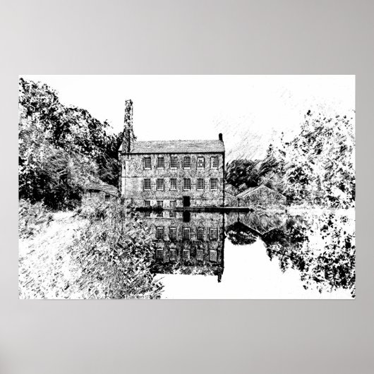 Gibson Mill, Hardcastle Crags Houtskoolkunstwerk Poster (Voorkant)