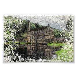 Gibson Mill, Hardcastle Crags Potlood Kunstwerk Foto Afdruk