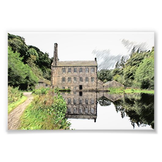 Gibson Mill, Hardcastle Crags Potlood Kunstwerk Foto Afdruk (Voorkant)