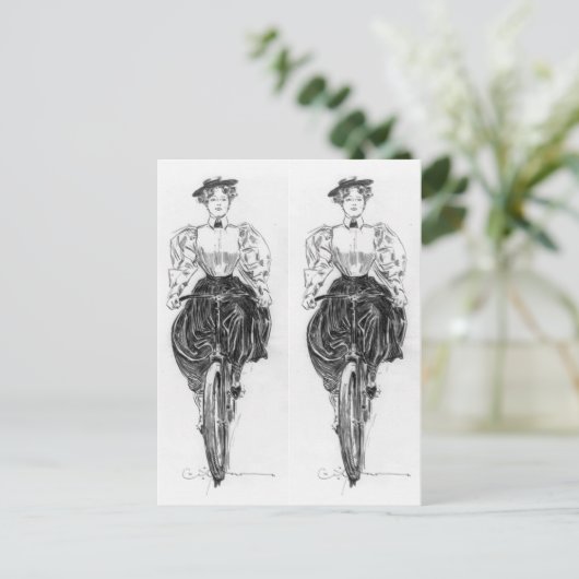 Gibson's meisje dat een fiets bestuurt briefkaart (Staand voorkant)