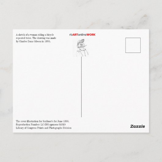 Gibson's meisje dat een fiets bestuurt briefkaart (Achterkant)