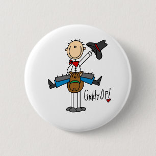 Giddy omhoog! Cowboy Stick Figuur Button