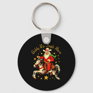 Giddy Up Bellen Paard Grappige Retro Kerstman Cowb Sleutelhanger