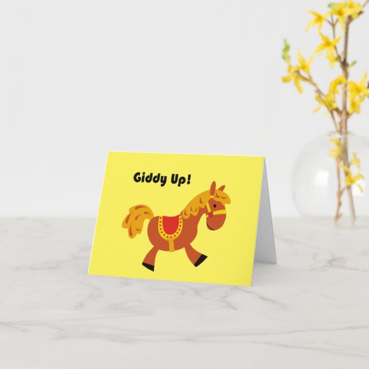 Giddy Up Brown Saddle Horse, Cartoon van het Schat Kaart (Gele Bloem)