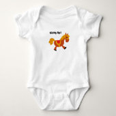 Giddy Up Bruin Zadel Paard, Cute Kids Cartoon Romper (Voorkant)