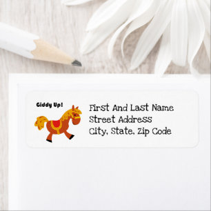 Giddy Up Bruine Zadelpaard, Mooie Kinder Cartoon Etiket