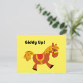 Giddy Up Children's Brown Saddle Horse Cartoon Briefkaart (Staand voorkant)