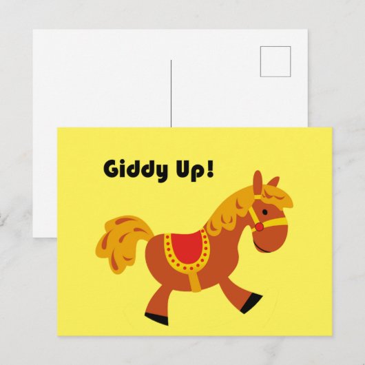 Giddy Up Children's Brown Saddle Horse Cartoon Briefkaart (Voorkant / Achterkant)