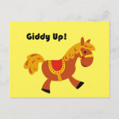 Giddy Up Children's Brown Saddle Horse Cartoon Briefkaart (Voorkant)