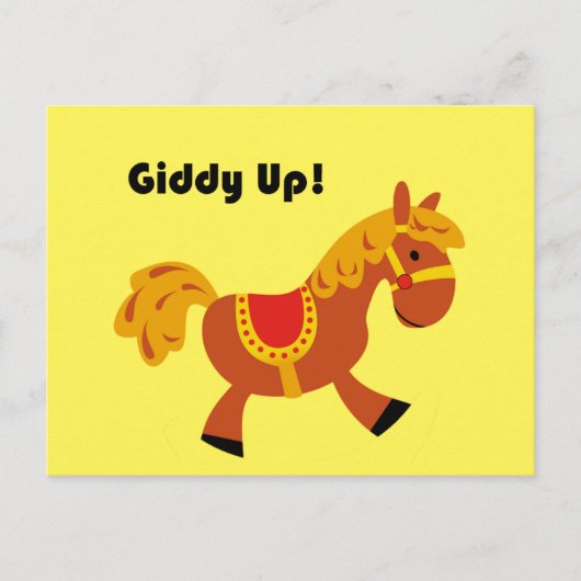 Giddy Up Children's Brown Saddle Horse Cartoon Briefkaart (Voorkant)