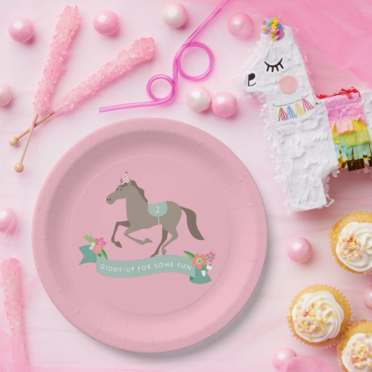 Giddy Up for Fun Second Birthday Papieren Bordje (Feest)