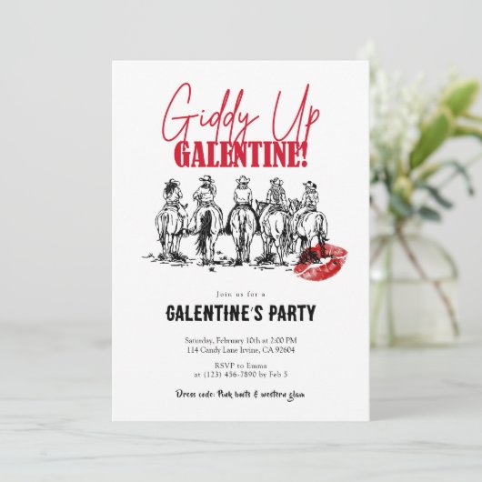 Giddy Up Galentine’s Day Kaart (Staand voorkant)