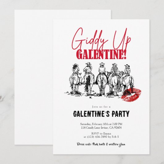 Giddy Up Galentine’s Day Kaart (Voorkant / Achterkant)