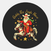 Giddy Up Jingle Horse Funny Retro Santa Cowboy Chr Ronde Sticker (Voorkant)