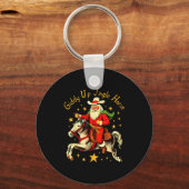 Giddy Up Jingle Horse Funny Retro Santa Cowboy Chr Sleutelhanger (Voorkant)