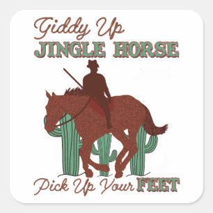 Giddy Up Jingle Horse Pak je voeten, cowboy Vierkante Sticker