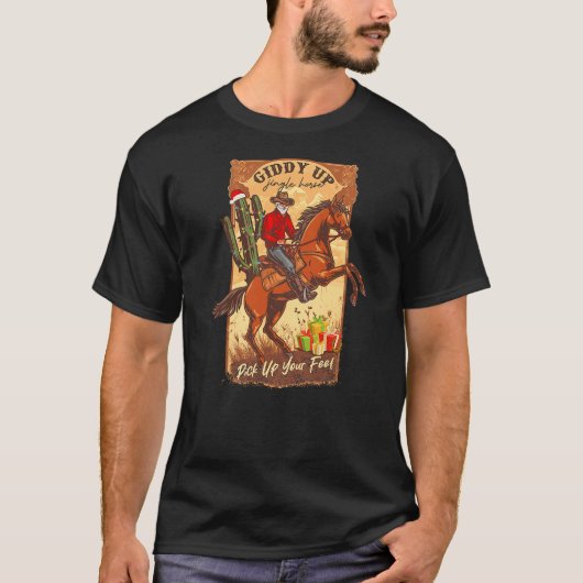 Giddy Up Jingle Horse Pick Up Your Feet Retro West T-shirt (Voorkant)